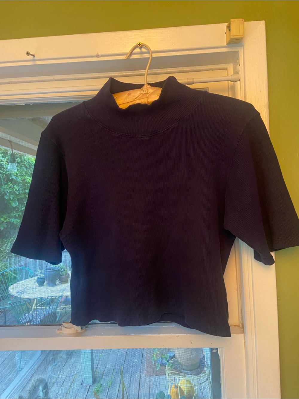 Big Bud Press Navy Ribbed Mock Neck Top L